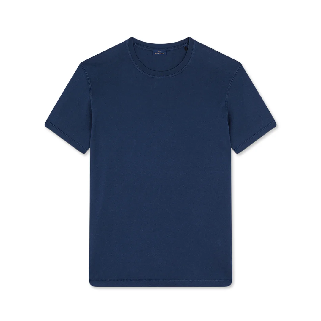 T-shirt in Light Jersey di cotone tinto capo, Uomo, BLU, Taglia: 4XL