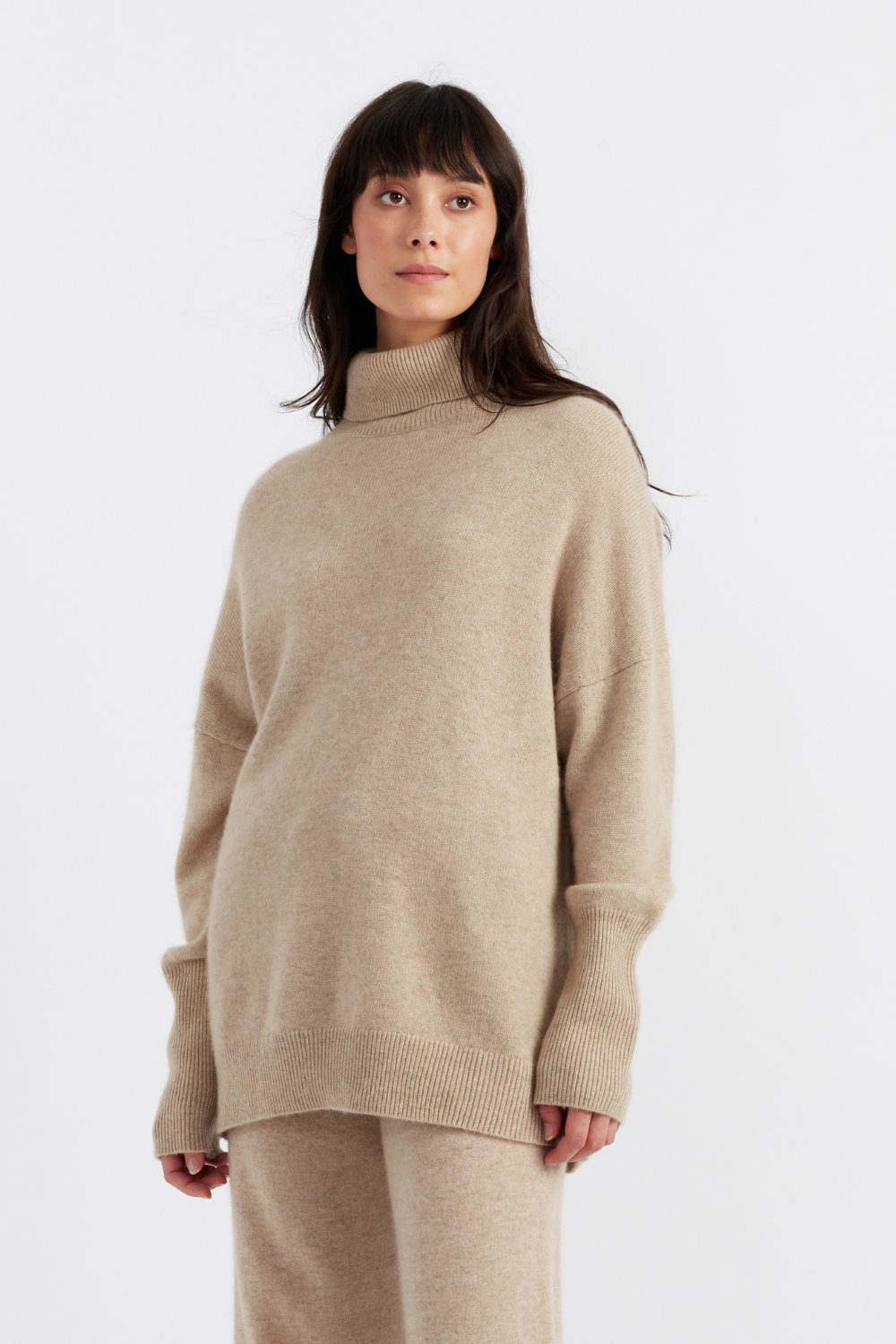 Oatmeal Pure Cashmere Rollneck Sweater