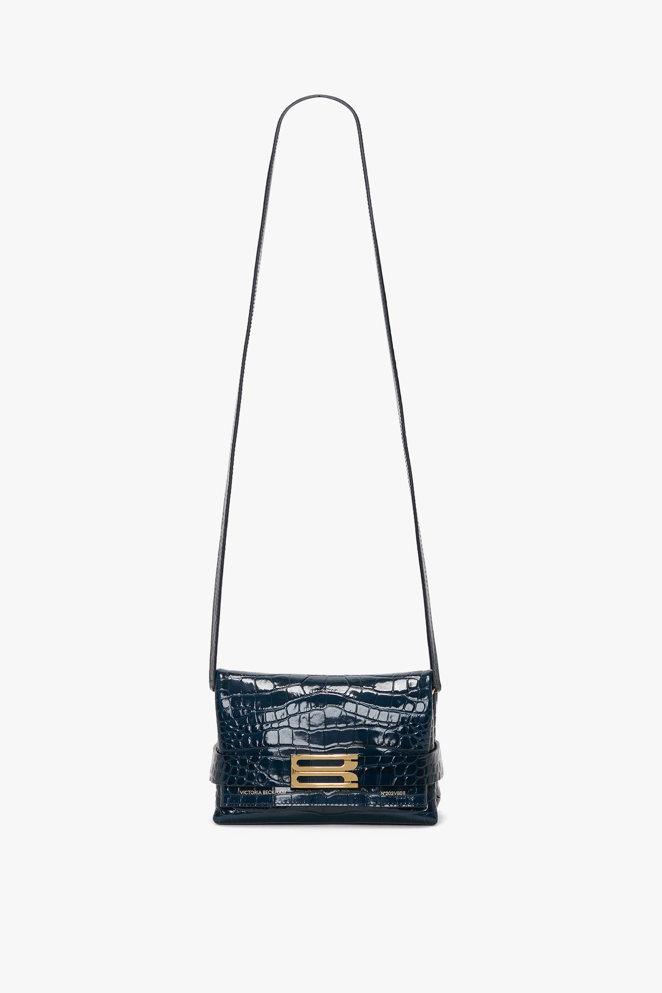 Mini B Pouch Bag In Croc Embossed Midnight Blue Leather
