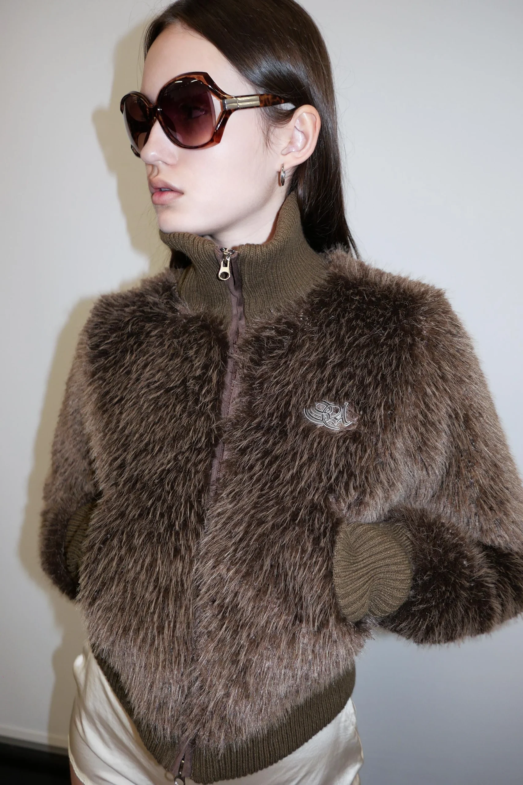 ジャケット・アウター sculptor Faux Fur Zip-Up Jacket Faux Fur Zip-Up Jacket Brown - Borderfree