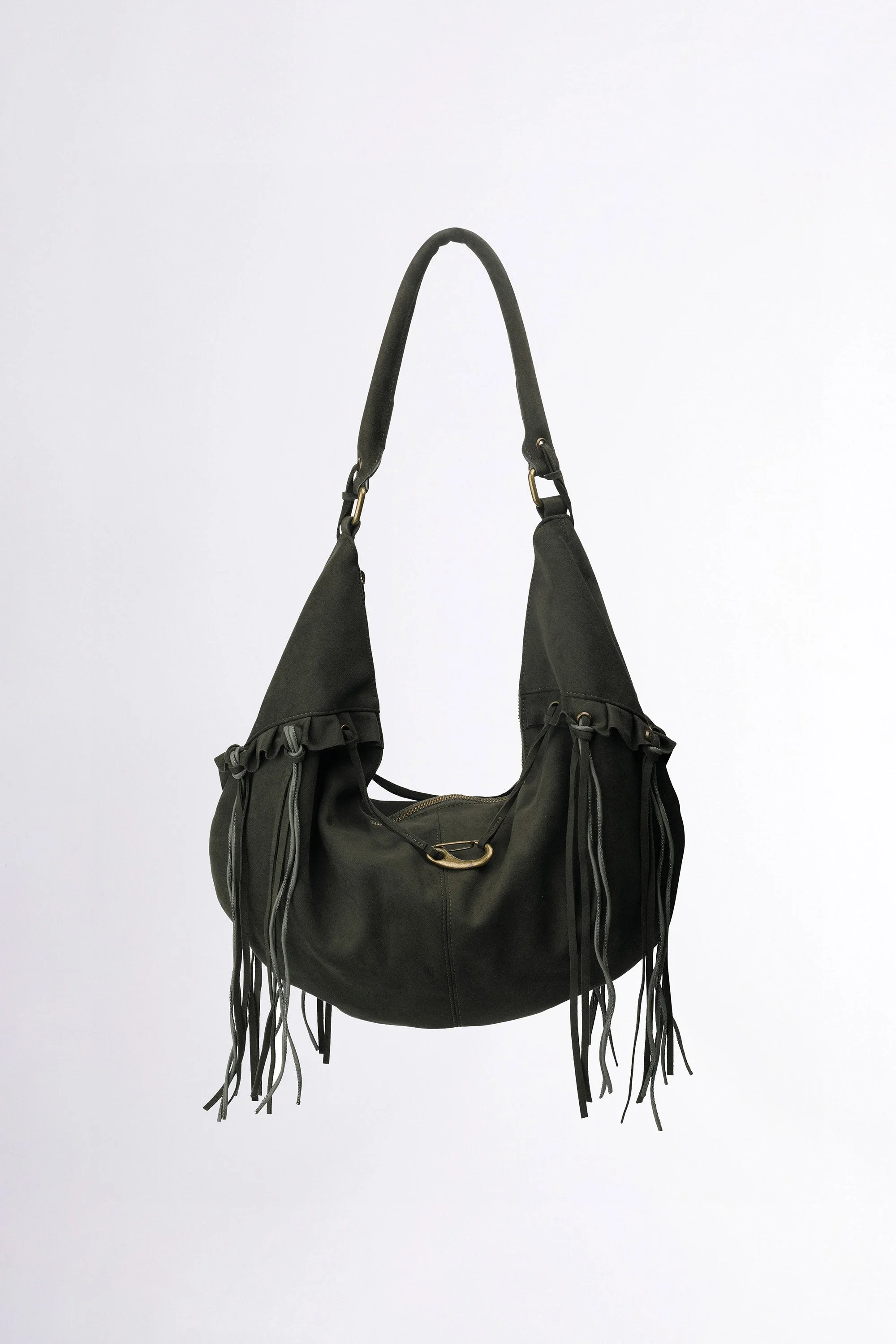 [NG] アデリー HOBO BAG ★ポーチ付き★ Faux Suede String Hobo Bag Deep Green - Borderfree