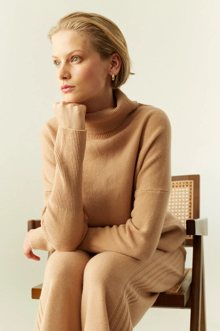 Warm-Beige Pure Cashmere Rollneck Sweater