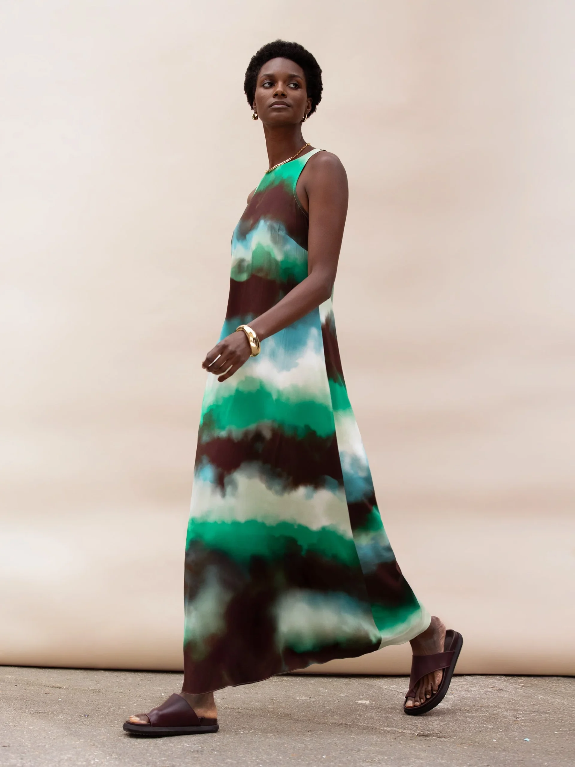 Petite Green Watercolour Print Maxi Dress