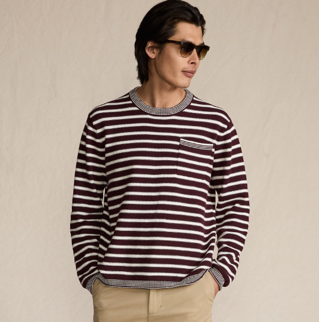 Men's Long Sleeve Textured Cotton Crewneck Sweater
