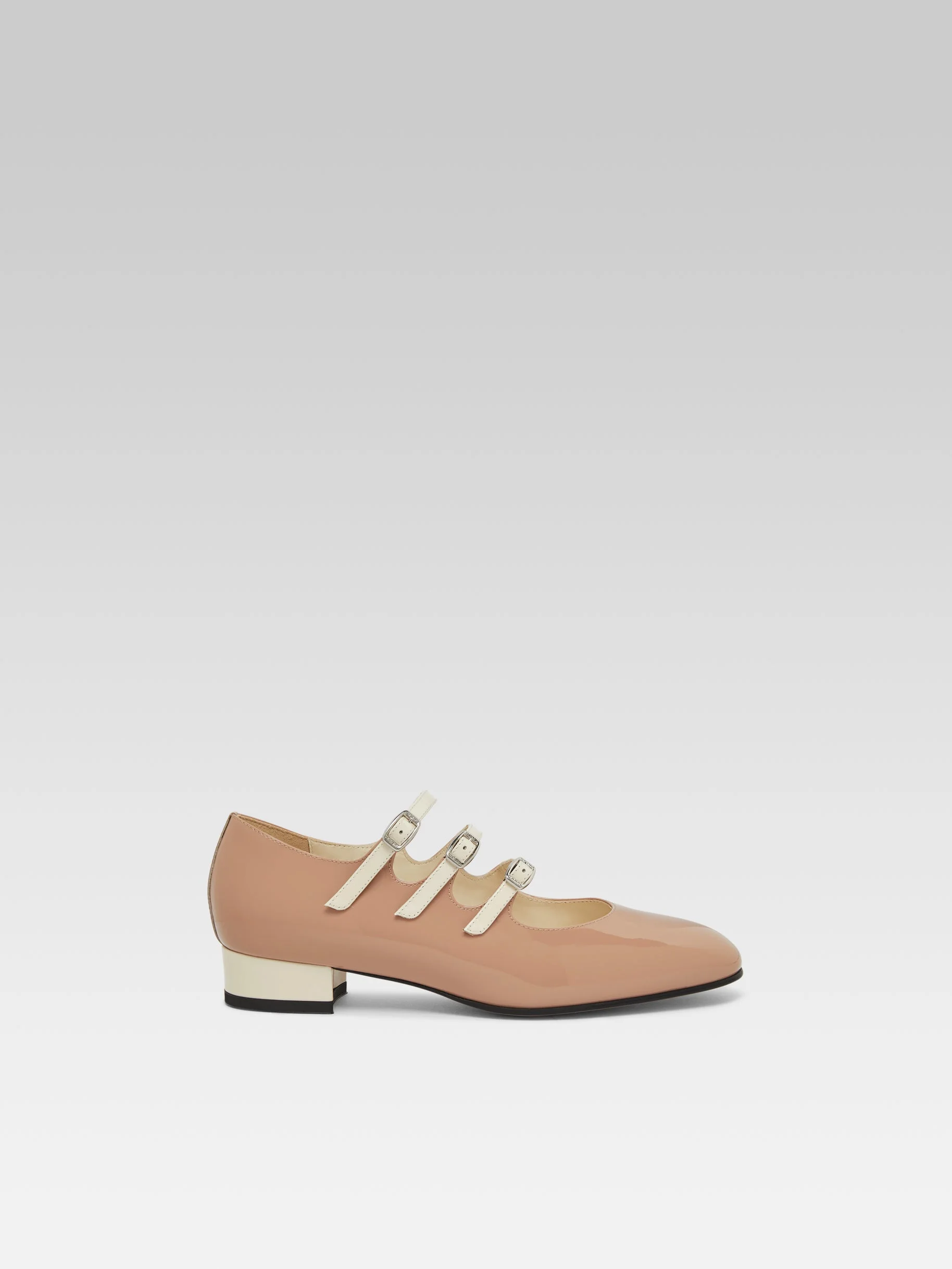 Ariana - Ballerines babies cuir verni upcyclé taupe et ivoire