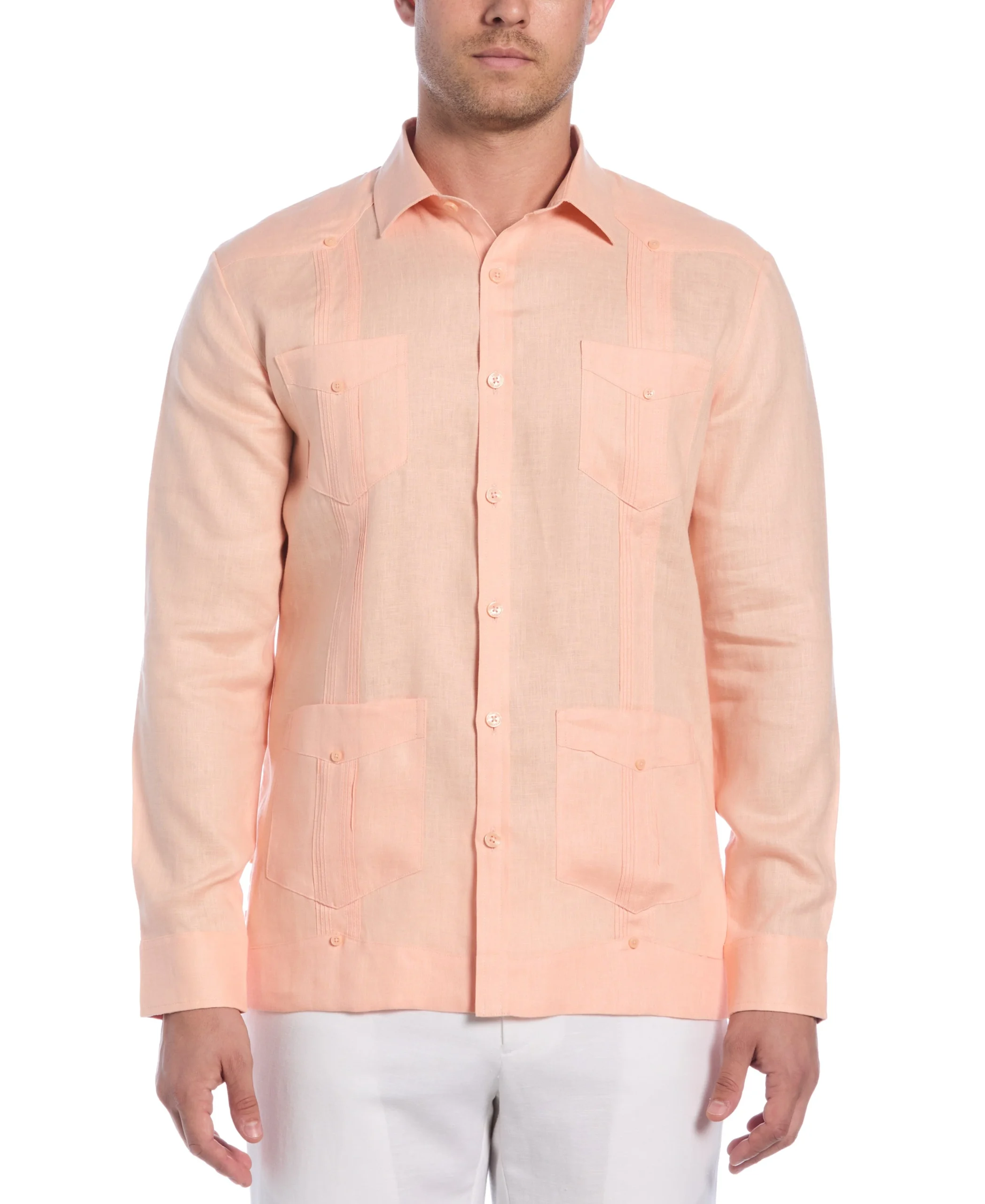 100% Linen Classic Guayabera Shirt - Long Sleeve
