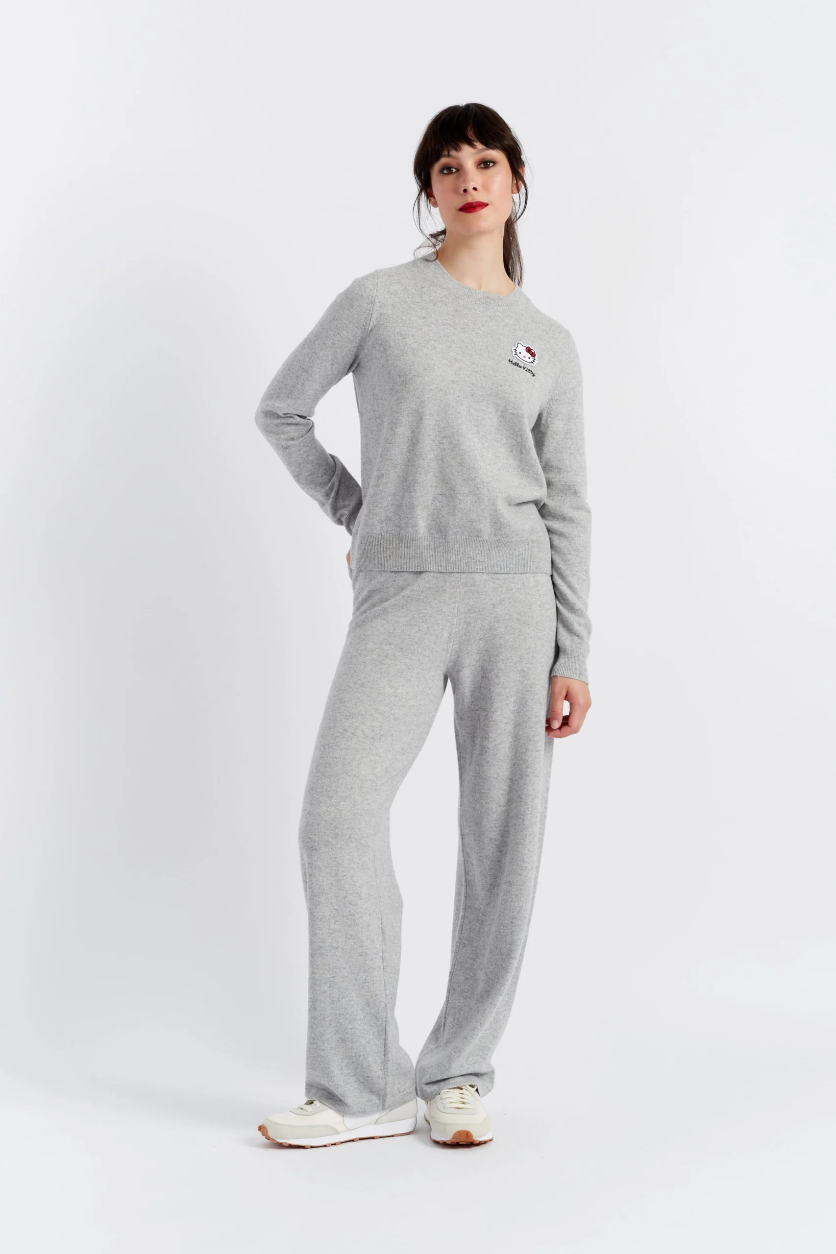 Grey Wool-Cashmere Hello Kitty Track Pants - Borderfree
