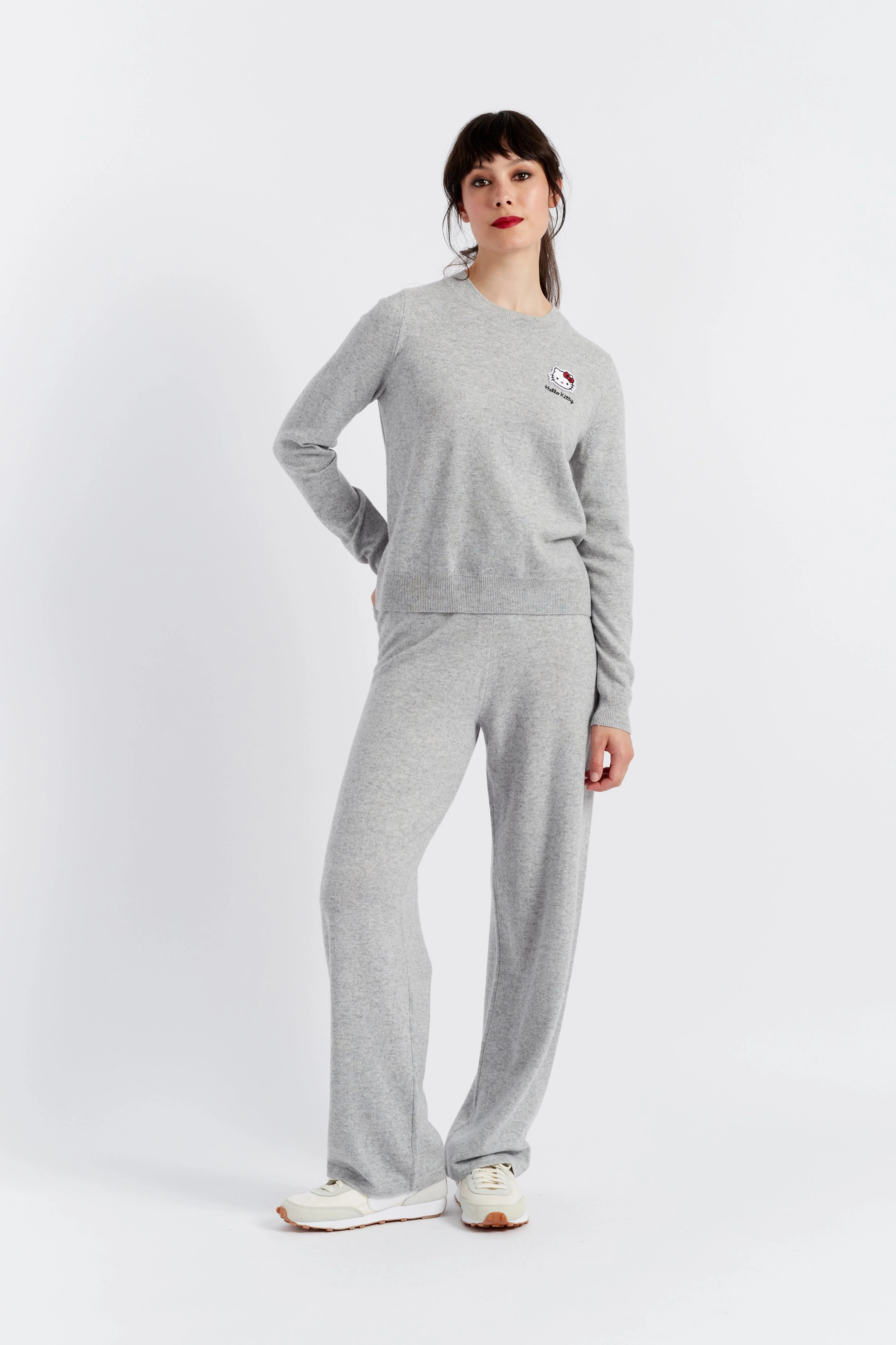 Grey Wool-Cashmere Hello Kitty Track Pants - Borderfree