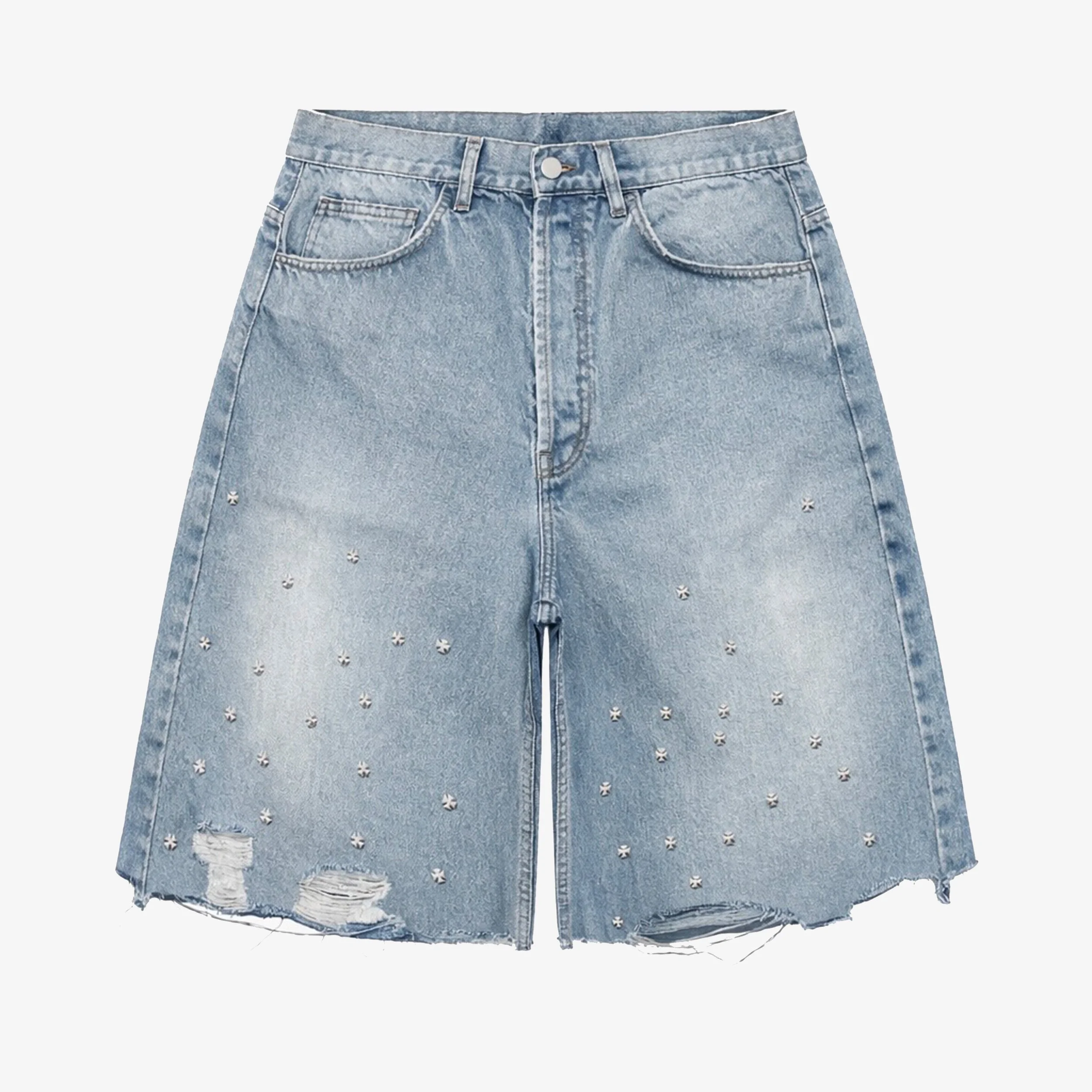 CROSS PIN BAGGY JEANS SHORTS | Askyurself - Borderfree