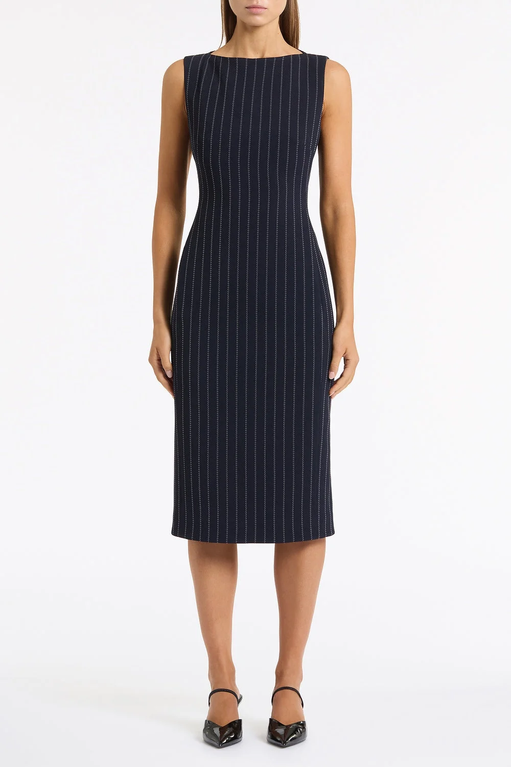 navy blue pinstripe dress The Resilient Dress