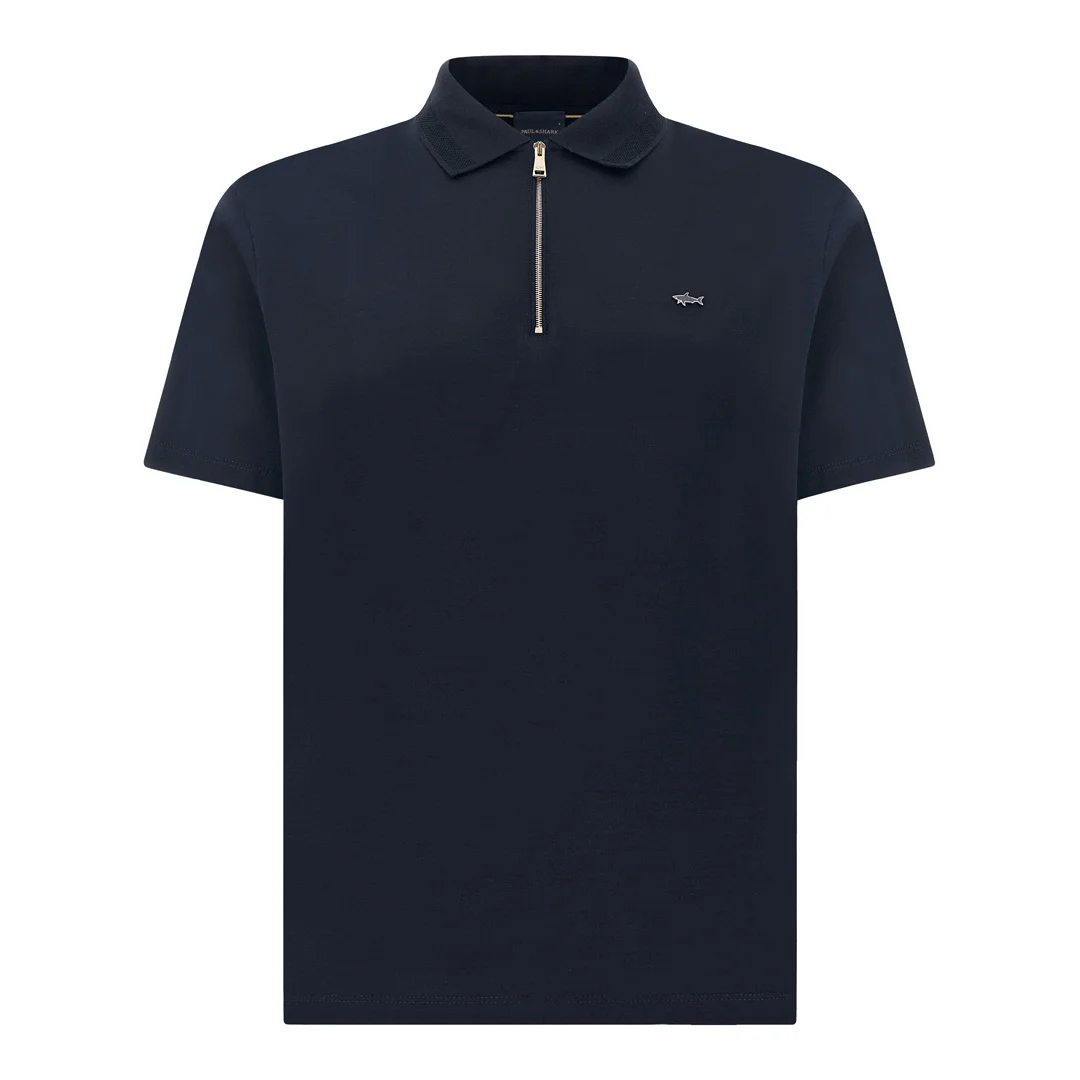 Paul & Shark - Polo with zip in double mercerised cotton jersey, Man, Blue Nights-gold, Size: 3XL