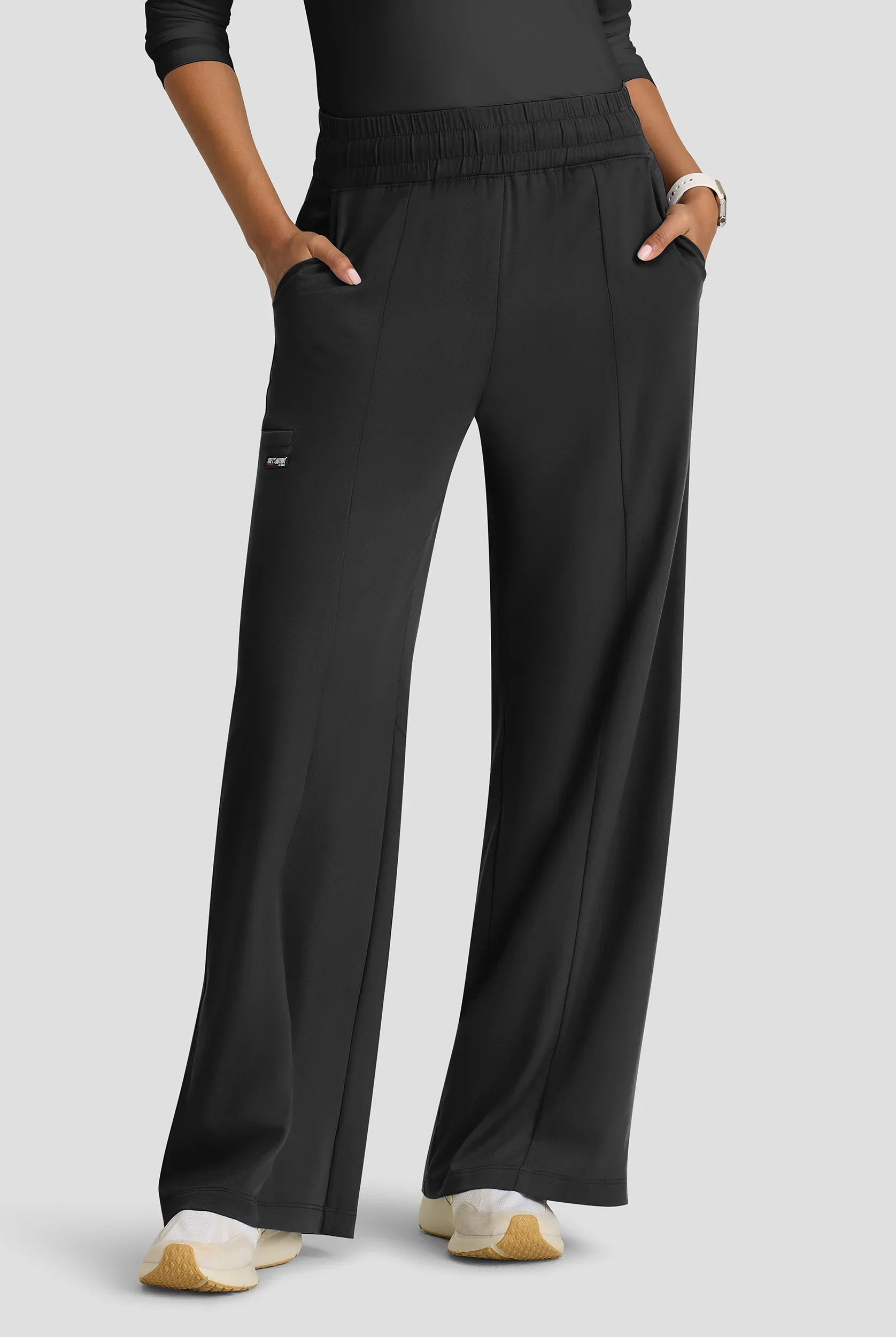 Grey's Anatomy Emerge Grey's Anatomy By Barco Emerge Emerson Women's 5-Pocket Stretch High-Rise Wide Leg Scrub Pants - Plus Size 3X - Black