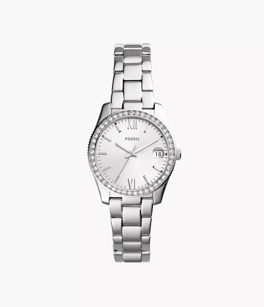 Fossil Women's Scarlette 33 Mm Three-Hand Date Stainless Steel Watch - Silver
