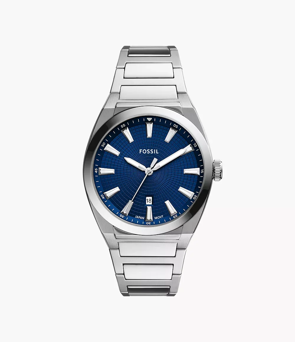 Fossil Men's Everett 42 Mm Three-Hand Date Stainless Steel Watch - Silver