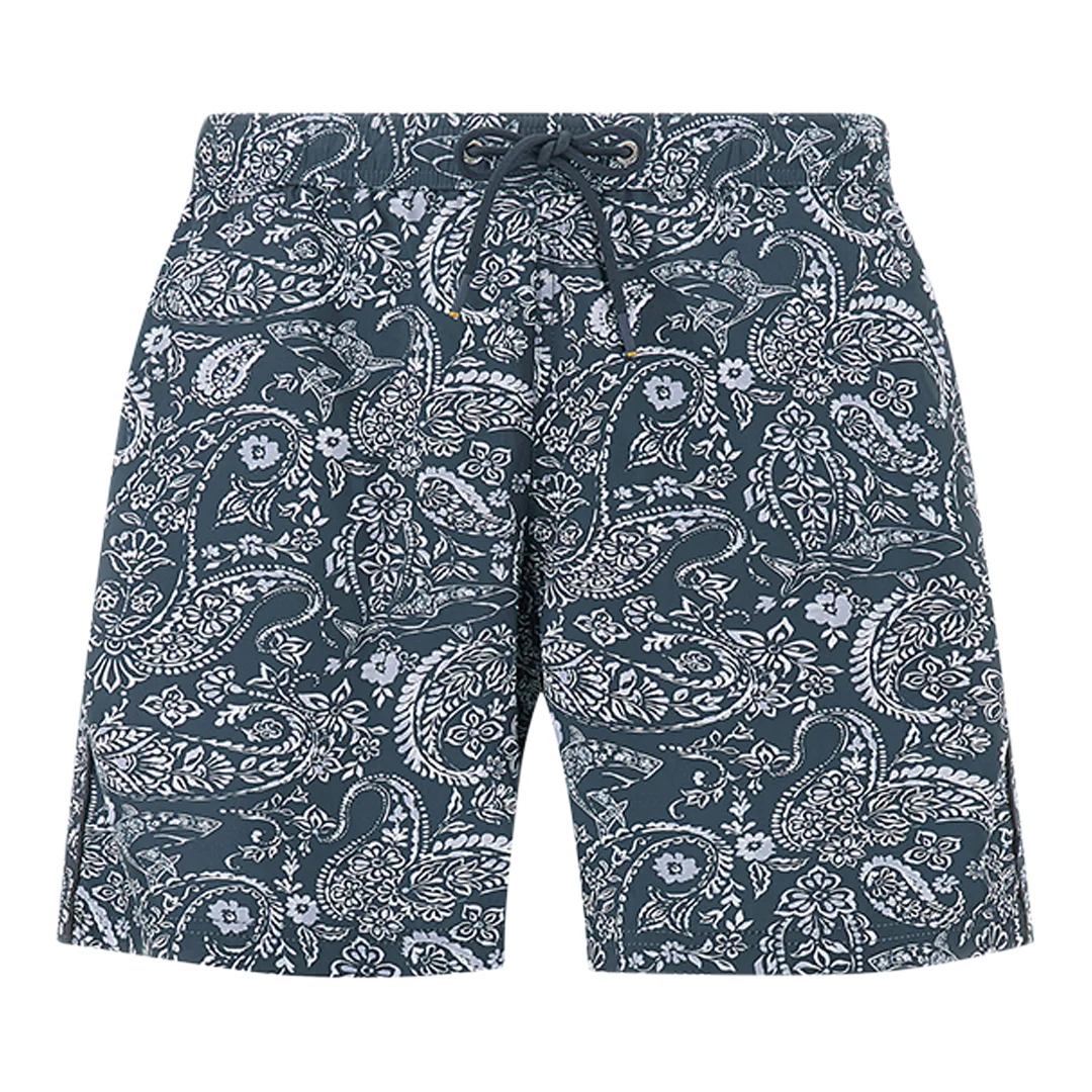 Paul & Shark - Swimwear Portofino with Shark Paisley print, Man, Blue Paisley Light Blue White, Size: L