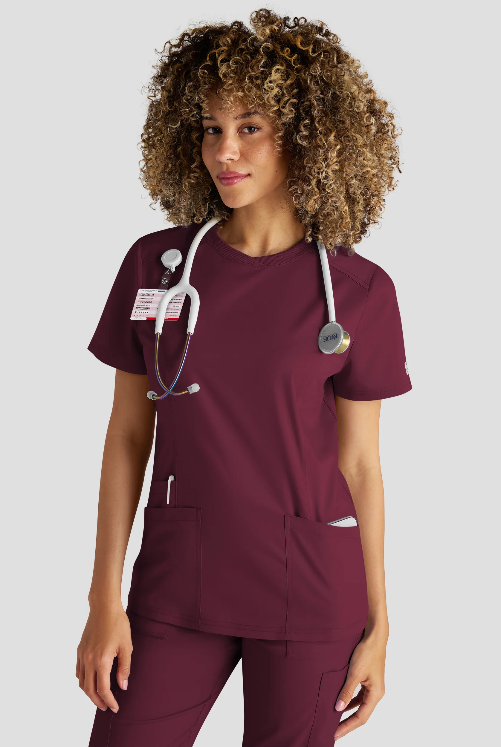 UA Butter-Soft STRETCH Flxtek+ Women's 3-Pocket Crew Neck Scrub Top - Size XS - Wine