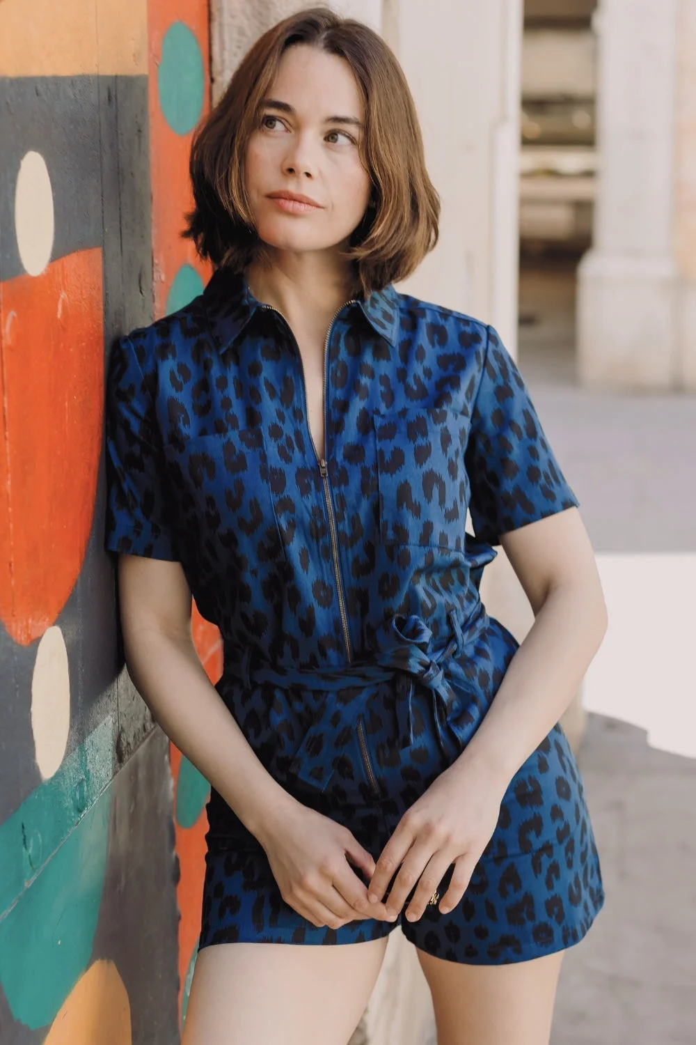 Logan Playsuit - Petrol Navy, Ikat Leopard by Sugarhill Brighton