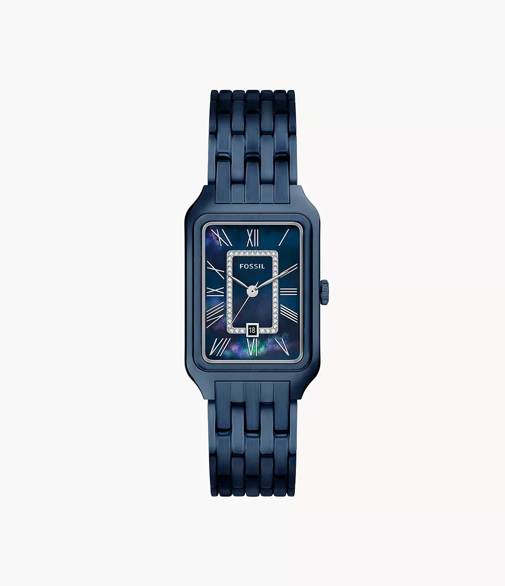 Fossil Women's Raquel 26 Mm Three-Hand Navy Stainless Steel Watch - Blue