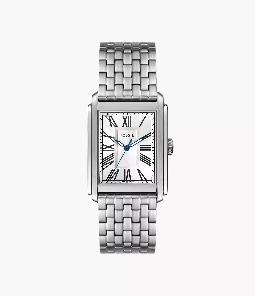 Fossil Men's Carraway 30 Mm Three-Hand Stainless Steel Watch - Silver