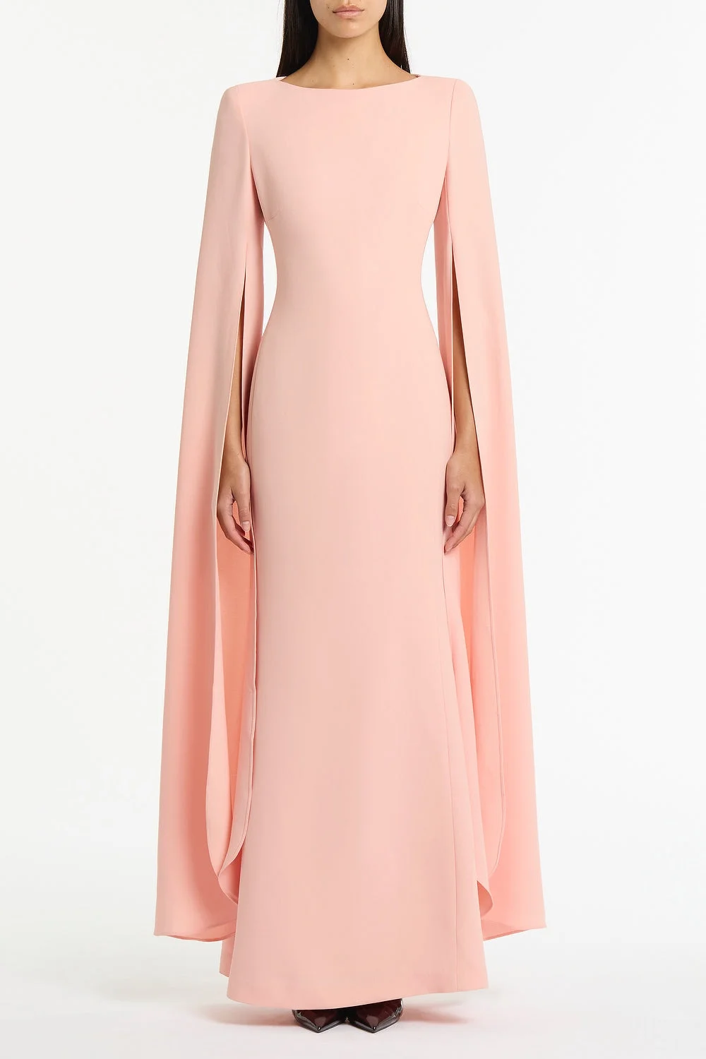 PALE ROSE CREPE CELEBRATION SLEEVE GOWN by Carla Zampatti