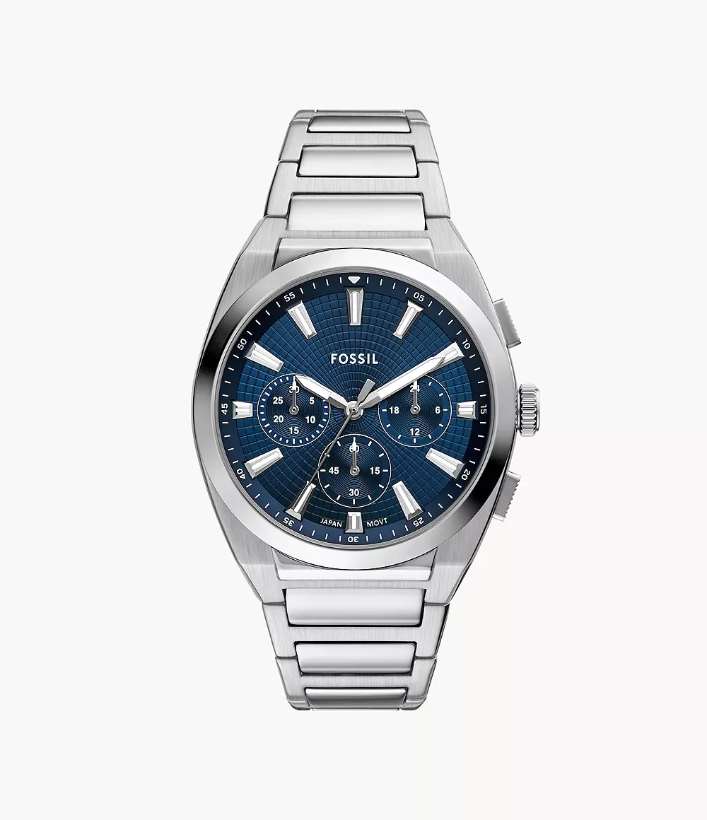 Fossil Men's Everett 44 Mm Chronograph Stainless Steel Watch - Silver