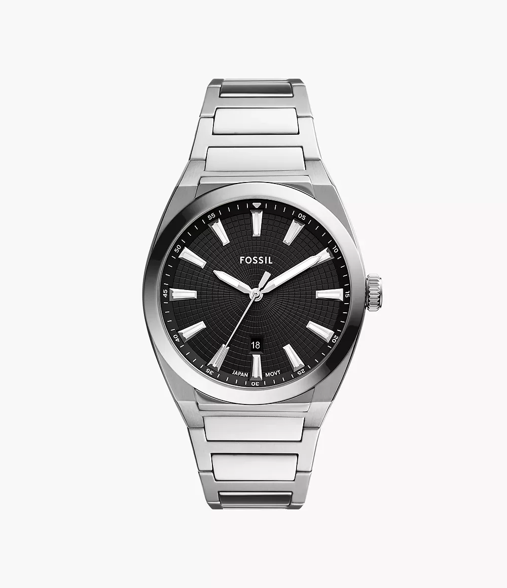 Fossil Men's Everett 42 Mm Three-Hand Date Stainless Steel Watch - Silver