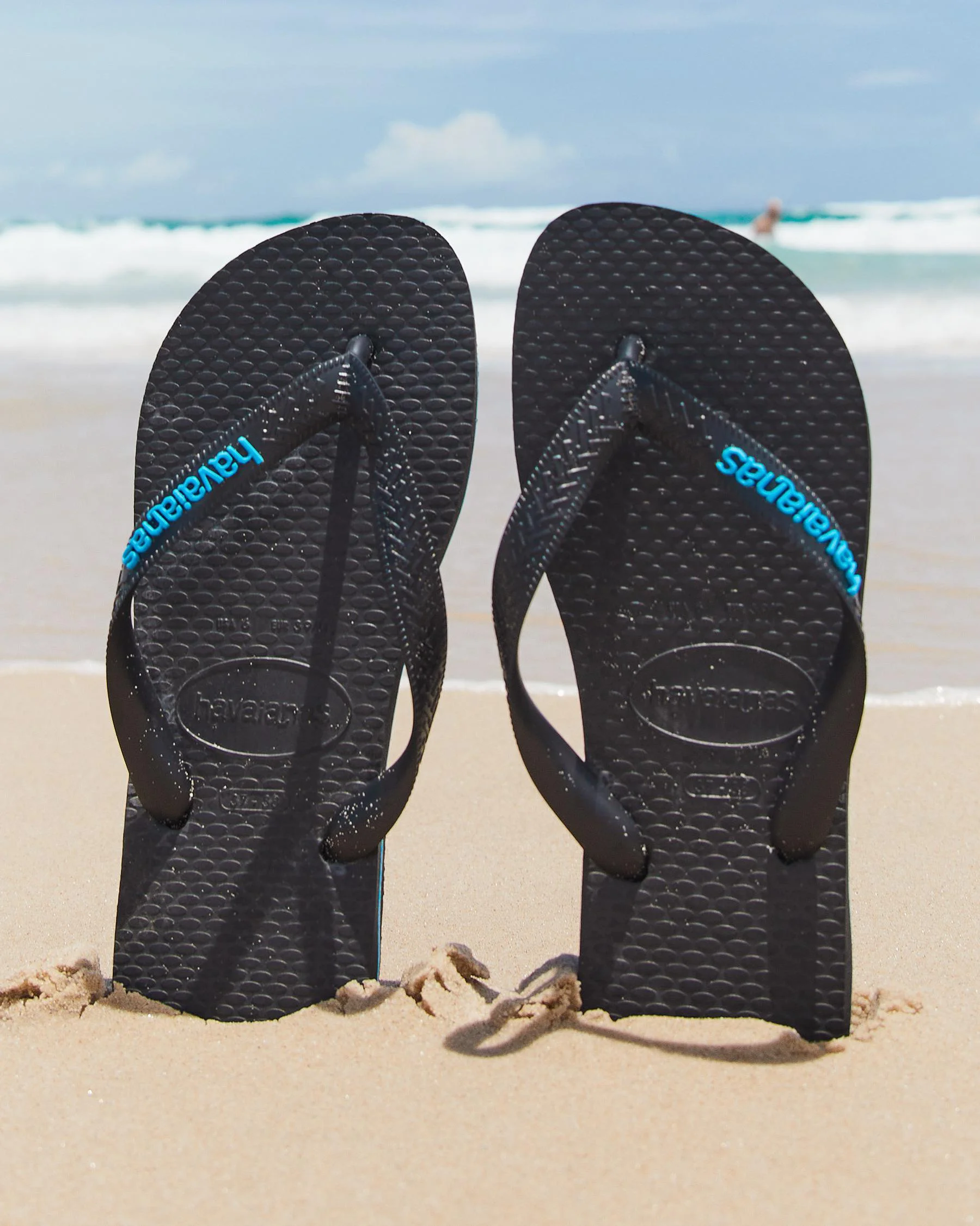 Havaianas Men's Logo Flip Flops Slippers in Black/Blue | Size 43/44 by City Beach