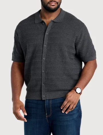 Big & Tall Men's Short-Sleeve Polo Cardigan Sweater by DXL Big + Tall