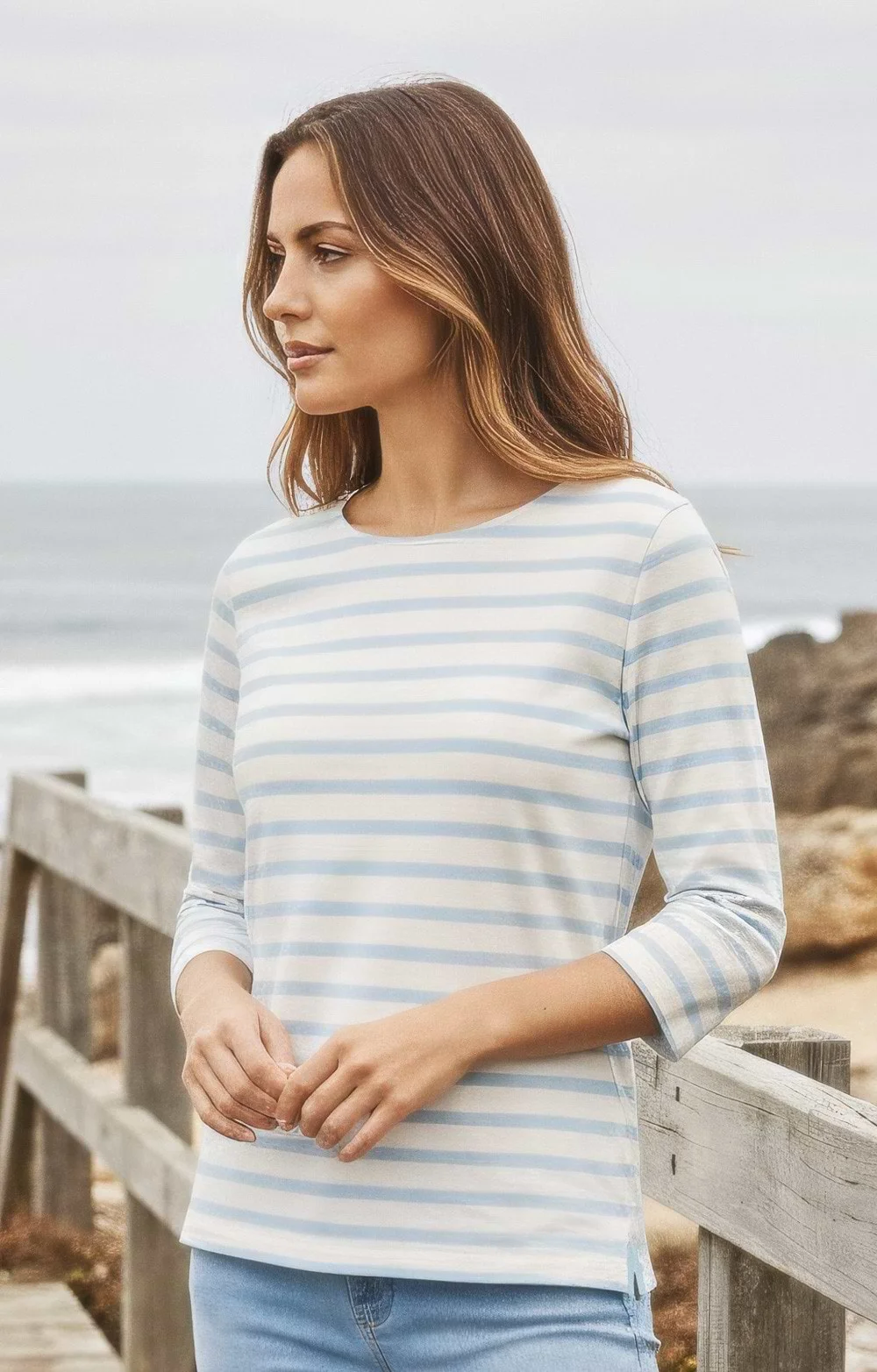 House Of Bruar Ladies Cotton Striped Boat Neck Top