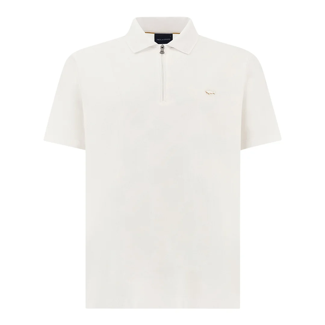 Paul & Shark - Polo with zip in double mercerised cotton jersey, Man, Bright White-rich Gold, Size: S