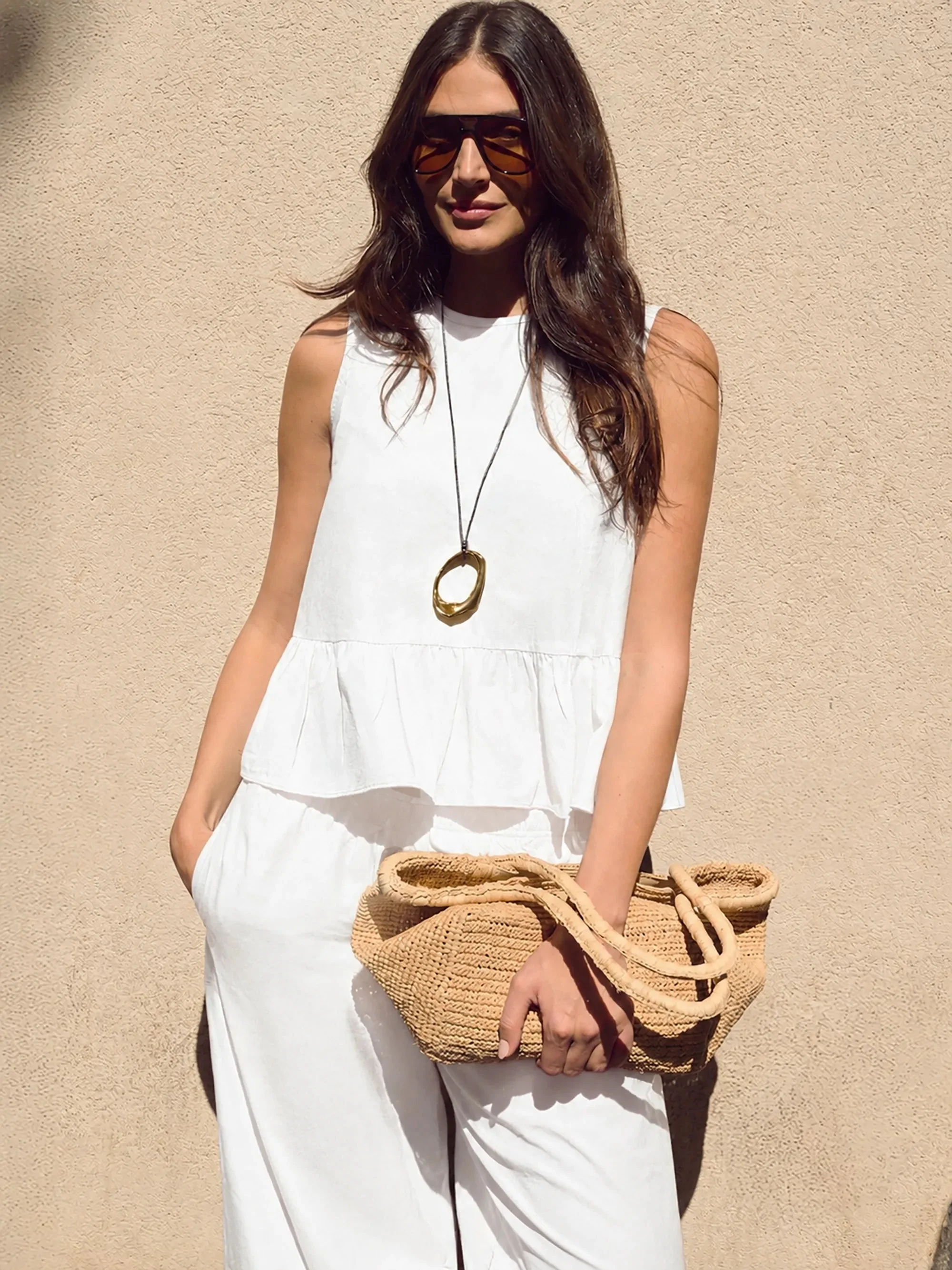 White Cotton Peplum Top | Ro&Zo - Borderfree