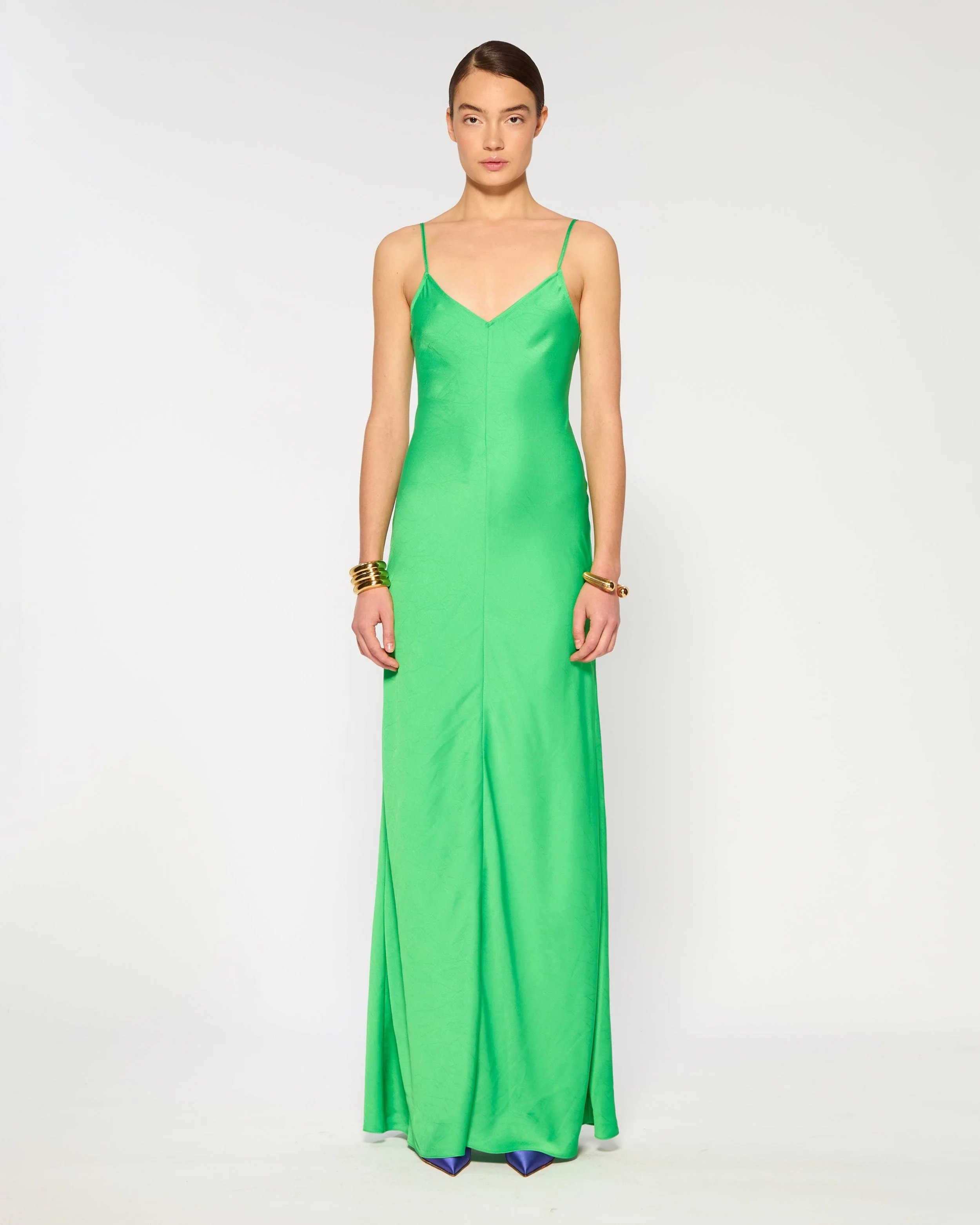 christian siriano grass green slip dress Crinkled Satin - Classic | Serena Bute nav-531