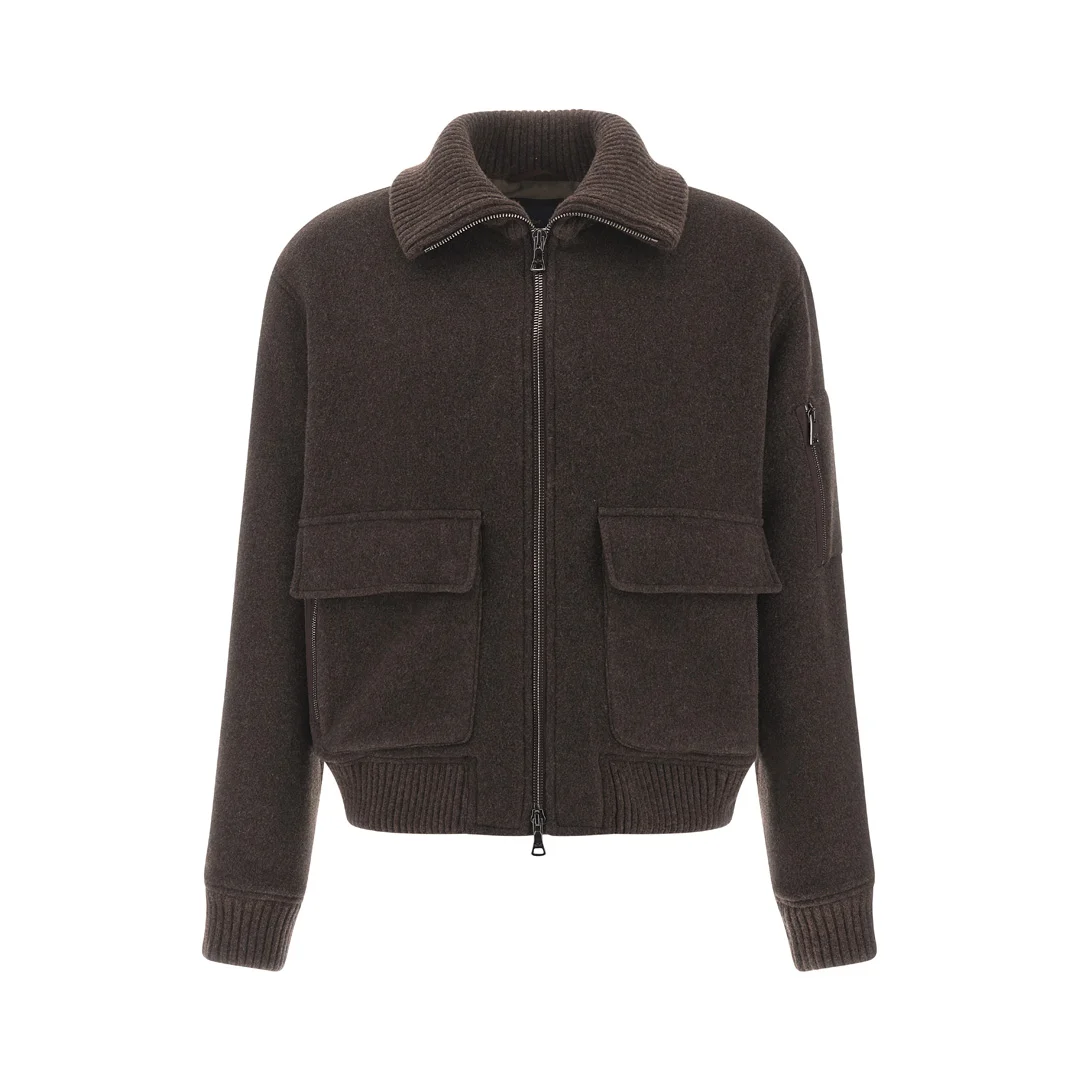 Paul & Shark - Wool and Cashmere Bomber Jacket, Man, Pepper Brown, Size: XL