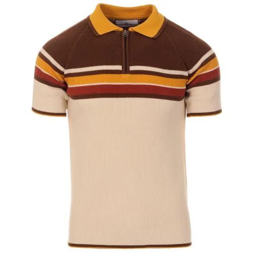 Meteor MADCAP ENGLAND Mod Rib Zip Neck Polo BIRCH